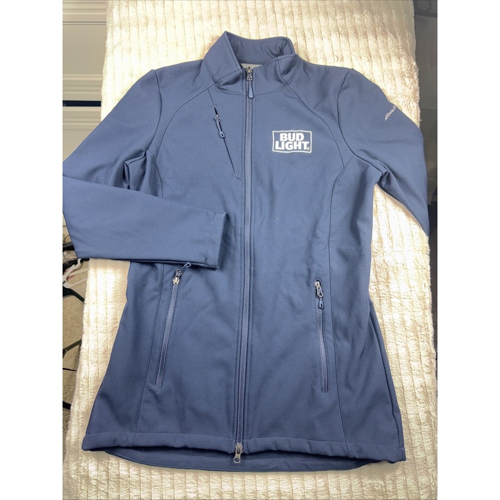 Eddie Bauer Women Stretch Soft Shell Jacket Blue S Fleece Lined BUD LIGHT EB545‎